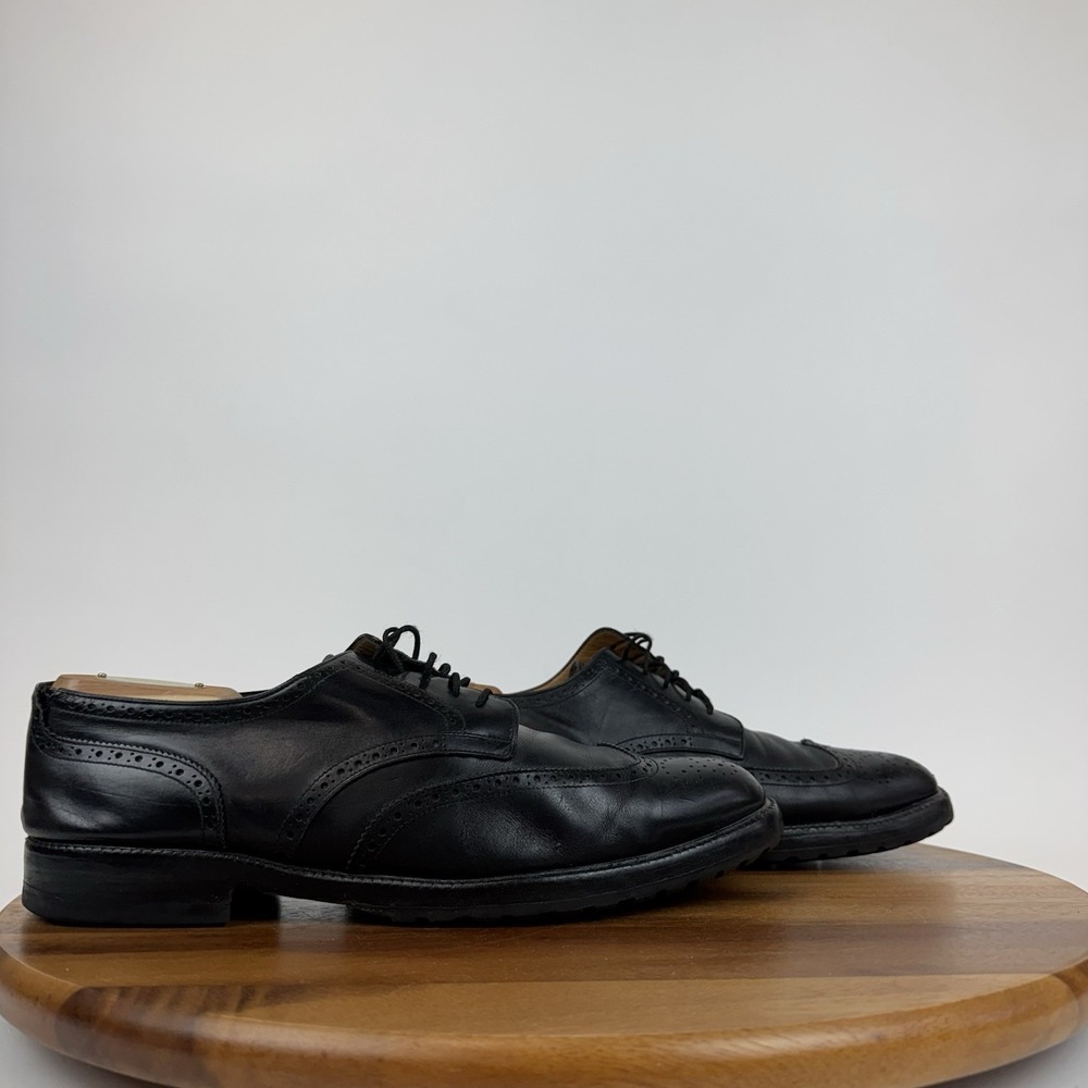 Mens Salvatore Ferragamo Black Leather Vintage Wingtip Eyelet Oxfords Size 9.5 D